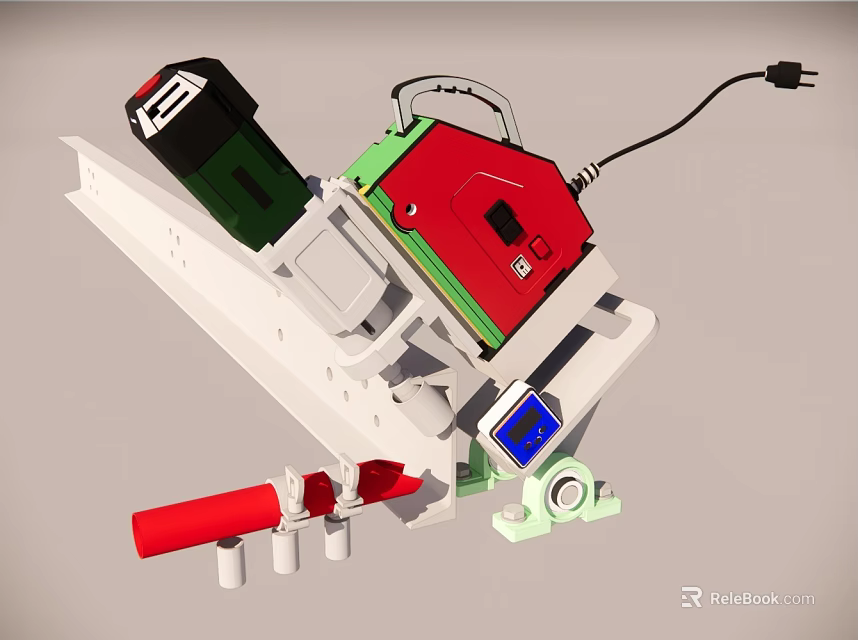 Mechanical Device With Red Green Components White Frame Power Cable And Digital 3d model