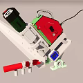 Mechanical Device With Red Green Components White Frame Power Cable And Digital 3d model