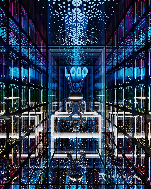 KTV Interior With Neon Lights Microphone Stage And Modern Seating Design 3d model 