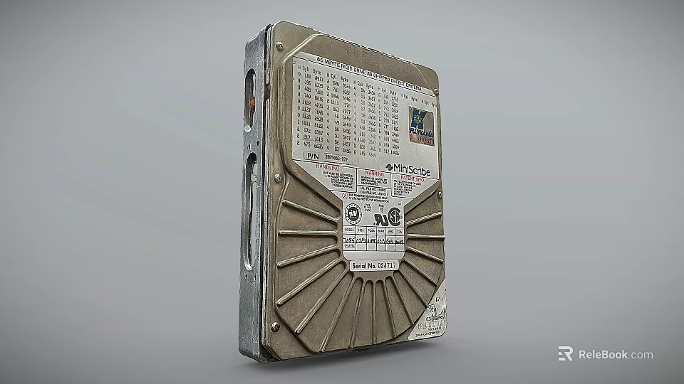 Vintage Hard Disk Drive With Metal Casing And Radial Structure Labels 3d model 