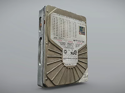 Vintage Hard Disk Drive With Metal Casing And Radial Structure Labels 3d model