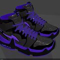 High Top Gray Black Purple Sneakers With Textured Upper Purple Laces And Black Sole