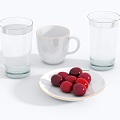 Water Cup Tea Cup Fruit Plate Char Cherry 3d model