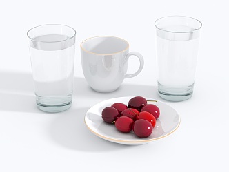 Water Cup Tea Cup Fruit Plate Char Cherry 3d model