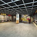 Vibrant Restaurant Interior With Hand Painted Food Murals Staircase And Open Space