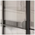 Modern Glass Sliding Doors with Black Frames Vertical Stripes and Round Accents for Interior Partition
