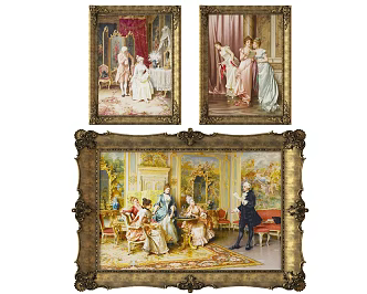 European figure painting classical court painting combination 3d model