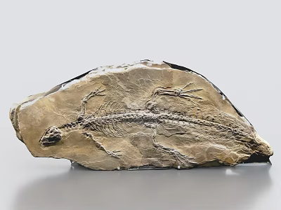 Natural Stone with Fossilized Wood and Prehistoric Creature Skeleton Impression 3d model