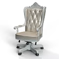 Elegant Tufted Leather Office Chair With Carved Backrest Armrests And Swivel Base