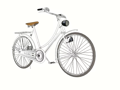 Classic White Bicycle With Brown Leather Seat And Front Light Detail 3d model