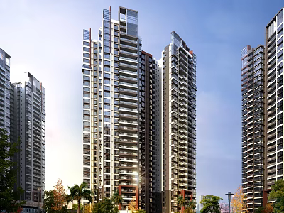 Modern High Rise Residential Building With Glass Facade And Green Landscaping 3d model