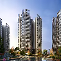 Modern High Rise Residential Building With Glass Facade And Green Landscaping