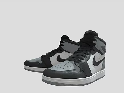 Stylish High Top Nike Sneakers Featuring Black Gray and White Design 3d model