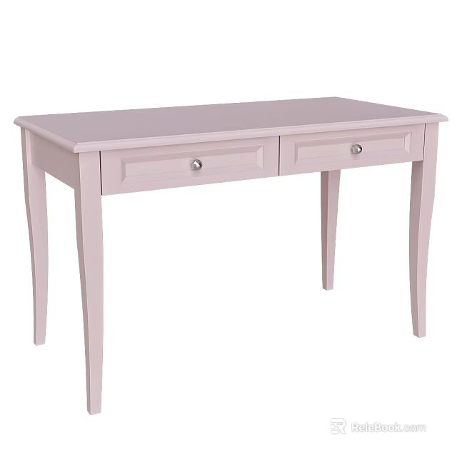 Light Pink Wooden Desk With Simple Design And Two Drawers 3d model 