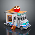 Colorful Food Truck With Large Cupcake On Top Wooden Steps And Blue Stripes
