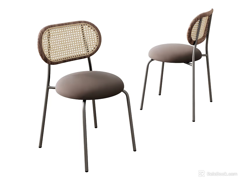 Modern Minimalist Dining Chairs With Woven Backrest Taupe Leather Seat And Metal Legs 3d model 