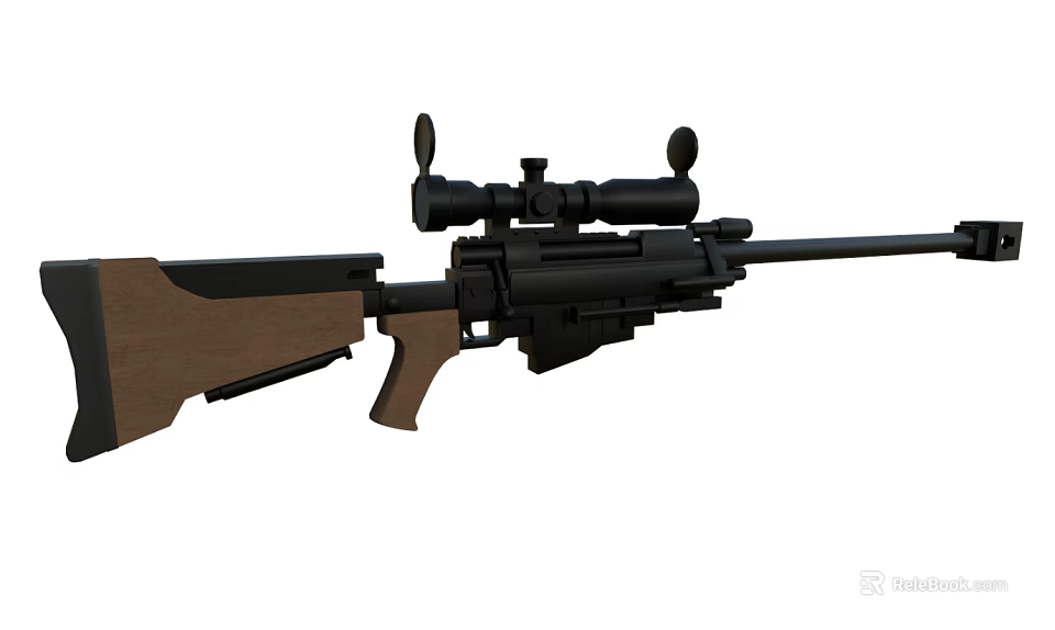 Sniper Rifle With Wooden Stock Black Scope And Long Barrel Design 3d model 
