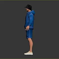 A Man Standing in Blue Hoodie Shorts with Black Cap and Sunglasses Against Dark Background