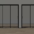 Modern Glass Sliding Doors Interior With Black Frames And Wooden Floor