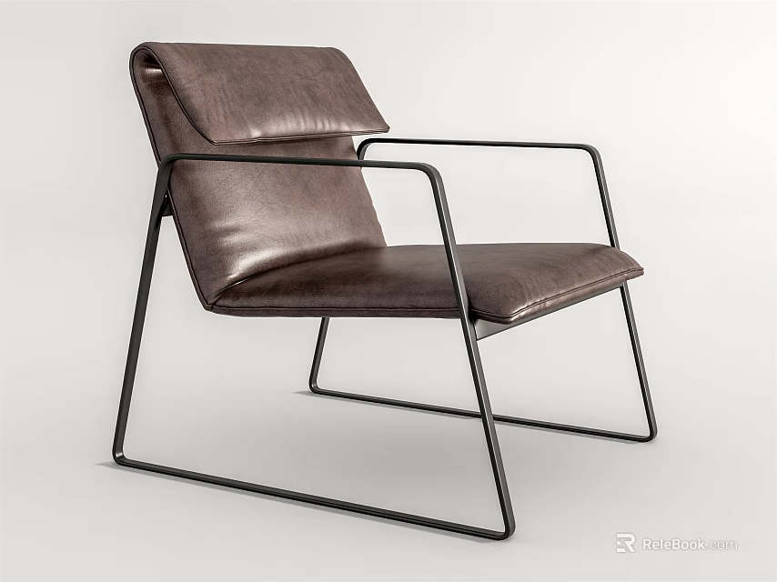 Modern Leather Leisure Chair With Black Metal Frame And Comfortable Design 3d model 