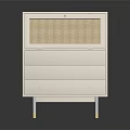 White Console Side Cabinet With Woven Panel Drawers And Golden Legs