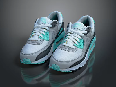 Stylish Modern Gray Turquoise Sneakers With White Laces And Comfortable Design 3d model