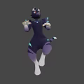 Black Cat Character With Wings White Paws And Striped Tail Holding Orange Objects