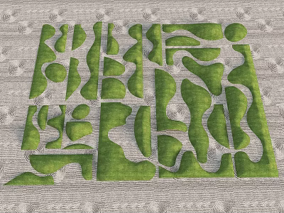 Japanese Karesansui Garden Design With Green Moss And Textured Gravel Patterns 3d model
