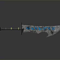Decorative Broad Sword with Blue Engravings Yellow Handle Accents Metallic Texture Sharp Edge And Reflection