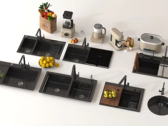 Modern sink vegetable basin embedded sink faucet 3d model