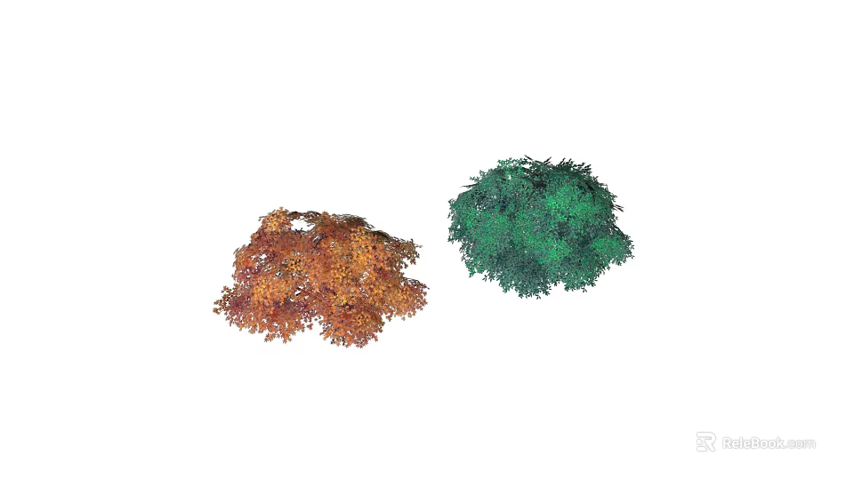 Orange Red and Green Arbor Trees with Dense Foliage and Natural Canopy 3d model 