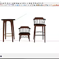 Set of Three Wooden Bar Stools With Backrest In Different Heights