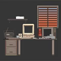 Vintage Computer Desktop Setup With Monitor Keyboard Mouse Printer Radio And Retro Tech