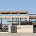 Modern House Entrance Gate With Black Metal Design Glass Curtain Wall And Red Trees