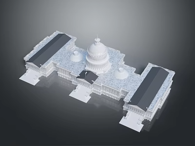 European Style Architectural Model Featuring Dome Symmetrical Structure And Gray Roofs 3d model