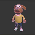 Orange Cartoon Dog Character With Big Eyes Yellow Shirt Blue Pants And Colorful Shoes