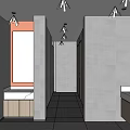 Modern Public Restroom Design With Wooden Stalls Toilet Sinks Mirrors And Lighting Fixtures