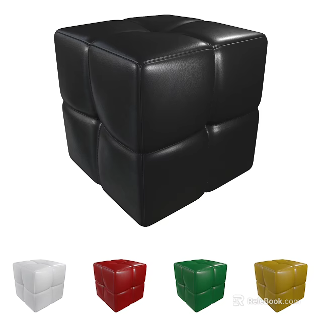 Leather Ottoman With Cube Design And Multiple Color Options White Red Green Yellow 3d model 