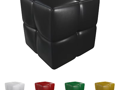 Leather Ottoman With Cube Design And Multiple Color Options White Red Green Yellow 3d model