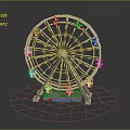 Amusement Park Ferris Wheel With Red And White Cabins And Stable Metal Structure
