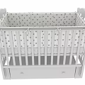 White Baby Crib With Star Pattern Drawer And Black White Striped Mattress Pillow