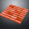 Red Roof Tiles Neat Arrangement With Weathered Surface And Green Moss