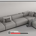 Modern Sectional Sofa With Decorative Pillows Soft Throw Blanket And Wooden Side Table 3d model
