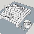 Chinese Chess Entertainment with Red Black Pieces on Red Chessboard and Chu River Han Border