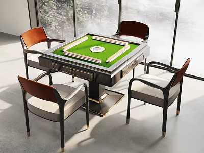 Mahjong Table Setup With Four Chairs In Well Lit Room 3d model