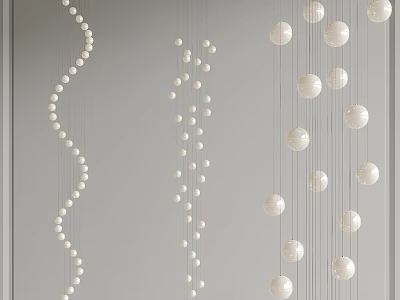 Different Styles of White Chandeliers with Spiral Beaded and Vertical Spherical Patterns on Gray Wall 3d model