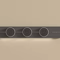Gray Rectangular Control Panel With Three Circular Buttons And Power Symbols On Beige Wall 3d model