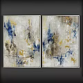 Modern Abstract Painting With Gray Blue Yellow Brush Strokes And Layered Design