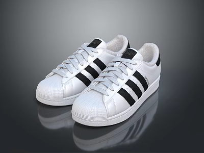 White Classic Lace Up Shoes With Black Stripes And Shell Toe Design 3d model