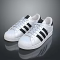 White Classic Lace Up Shoes With Black Stripes And Shell Toe Design